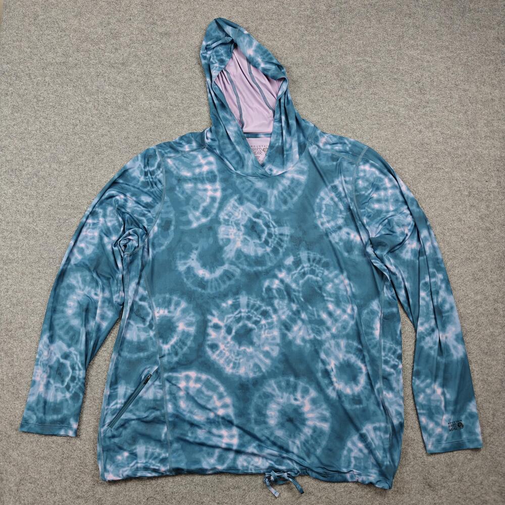 Mountain Hardwear Hoodie Womens 2X Blue Batik Tie Dye Pullover Hooded Pockets